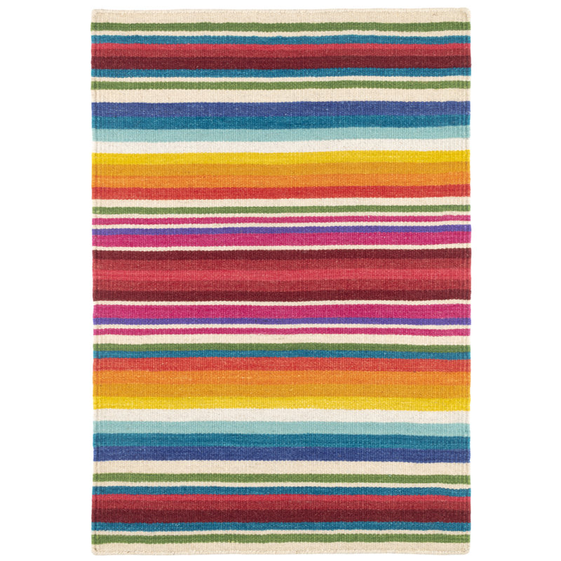 Dash and Albert Rugs Striped Handmade Flatweave Wool Pink/Yellow/Blue